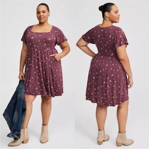 Torrid Flutter Sleeve Skater Mini Dress in Lilith Ditsy Floral Sassafras